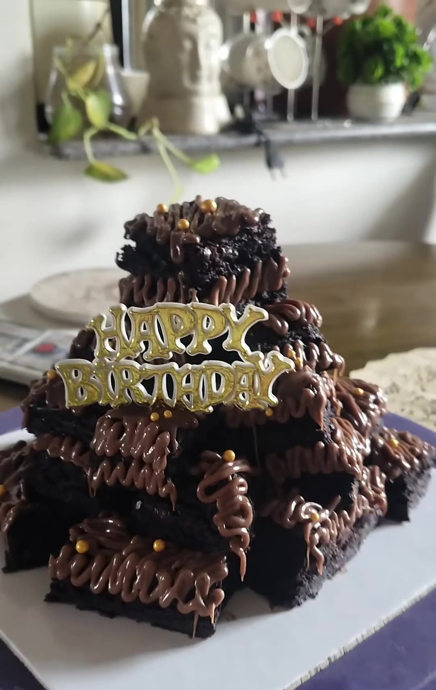Triple chocolate brownie tower
